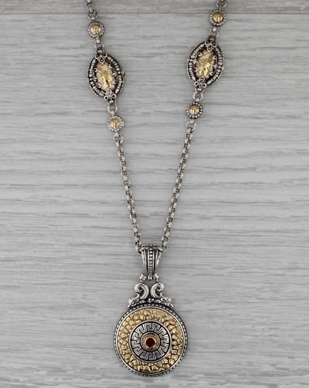 Konstantino Necklace with Pouch Sterling Silver 18k Gold Glass Nugget Greek Key