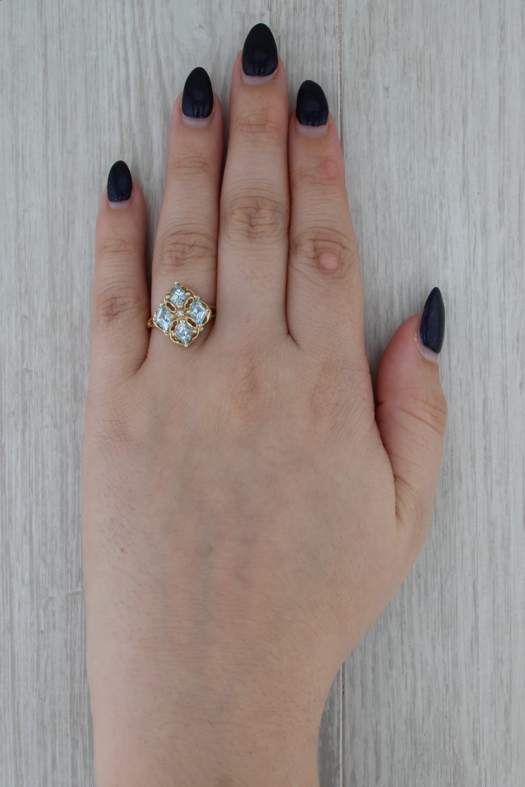 2.40ctw Blue Topaz Diamond Cross Cluster Ring 10k Yellow Gold Size 8.25