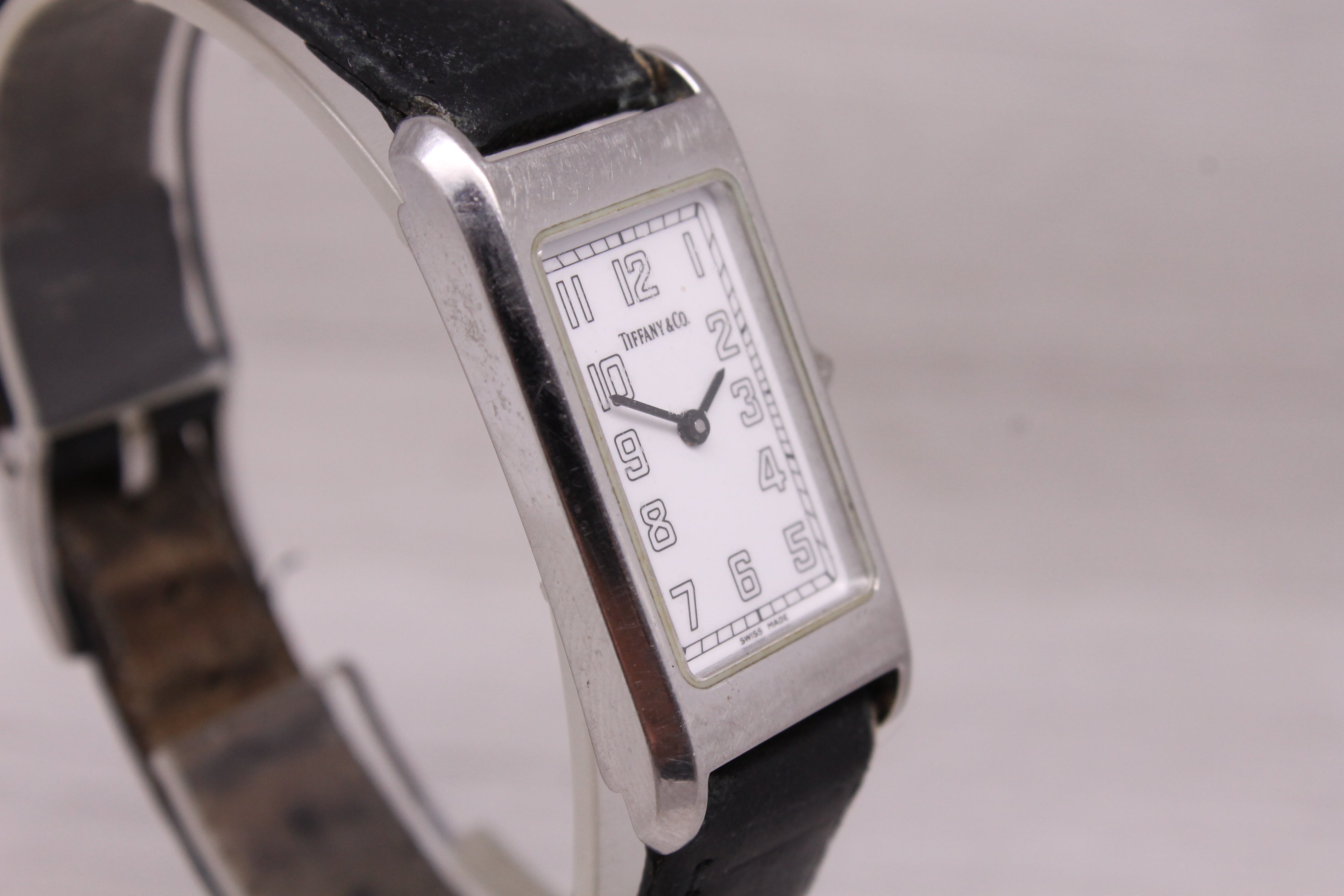 Vintage Tiffany & Co Ladies Tank Watch 20mm Steel Quartz Swiss Date 525.1027
