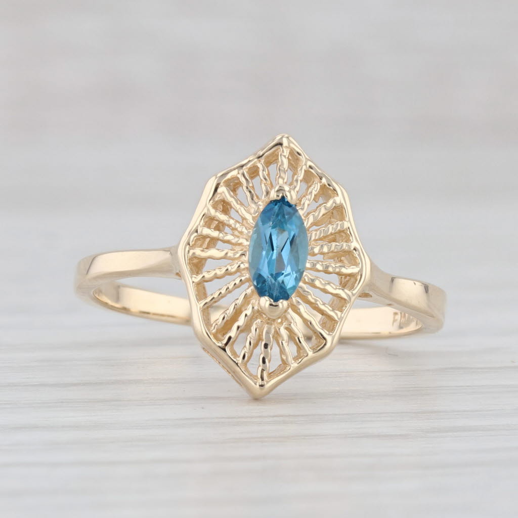 Light Gray 0.30ct Blue Topaz Ring 10k Yellow Gold Marquise Solitaire Size 7.25