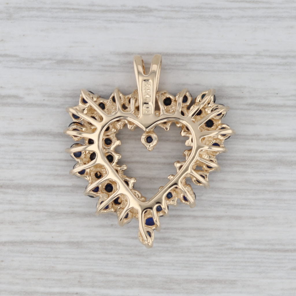 2.75ctw Blue Sapphire Cluster Open Heart Pendant 14k Yellow Gold