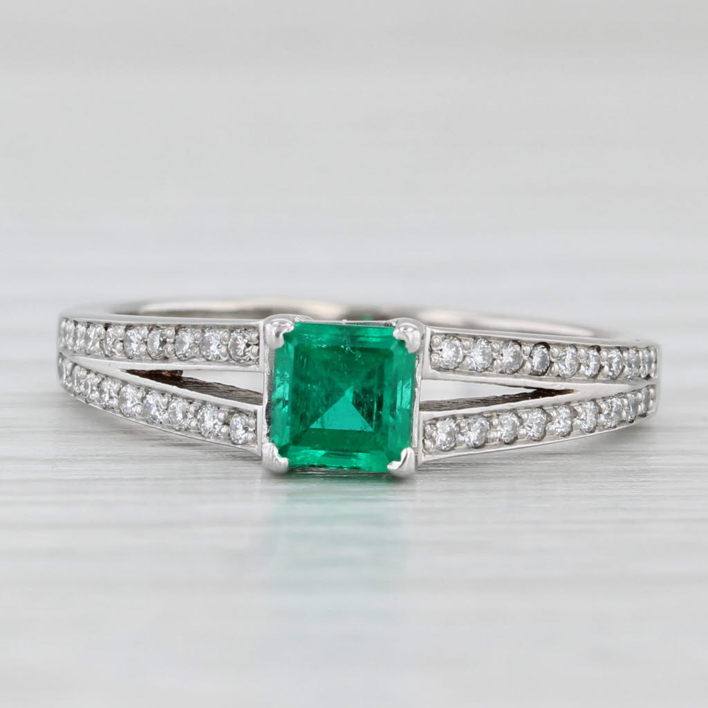 Light Gray 0.56ctw Emerald Diamond Ring 14k White Gold Size 6 Engagement Style