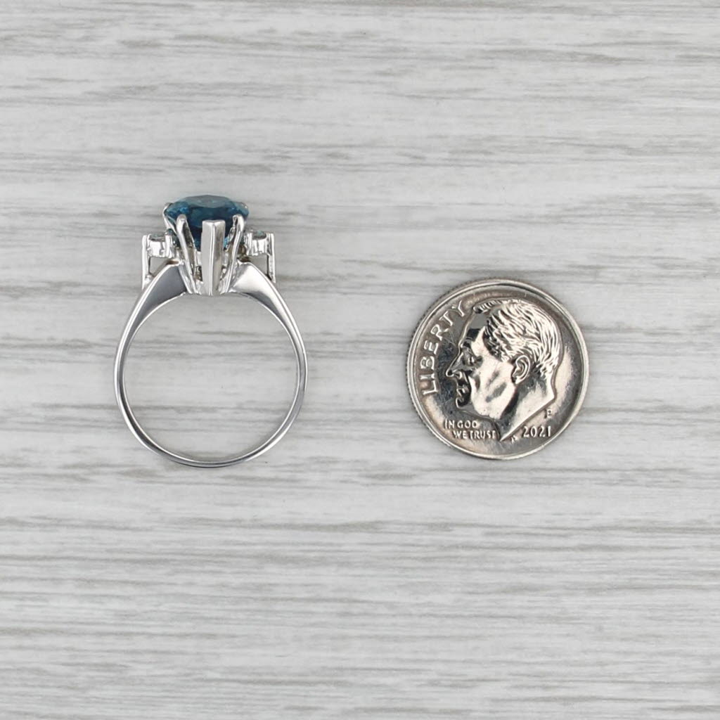 3.33ctw Pear Blue Topaz Diamond 18k White Gold Size 6.25 Teardrop Solitaire