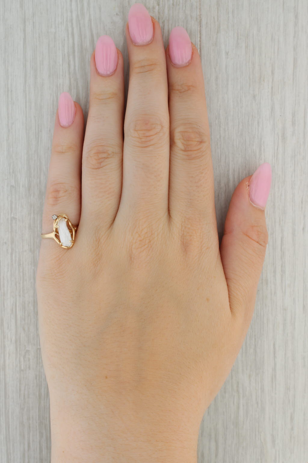 Dark Gray Baroque Freshwater Pearl Diamond Ring 10k Yellow Gold Size 7