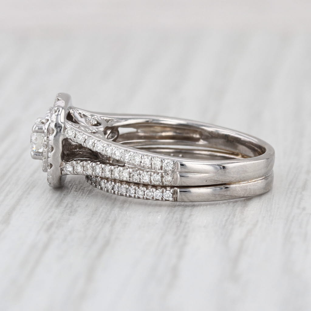 1.07ctw Round Diamond Halo Soldered Bridal Set Engagement Wedding 14k White Gold