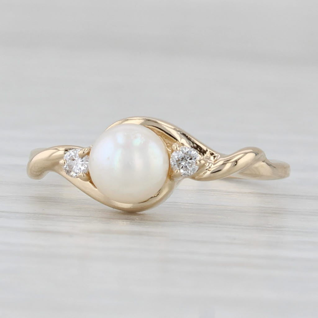 Light Gray Cultured Pearl Diamond Ring 14k Yellow Gold Size 5
