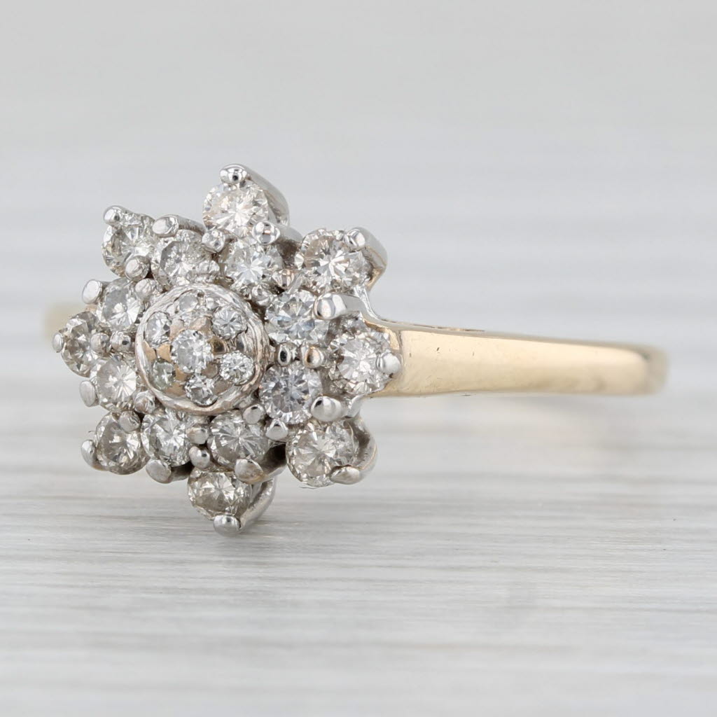 Light Gray 0.32ctw Diamond Flower Cluster Ring 10k White Yellow Gold Size 6.75