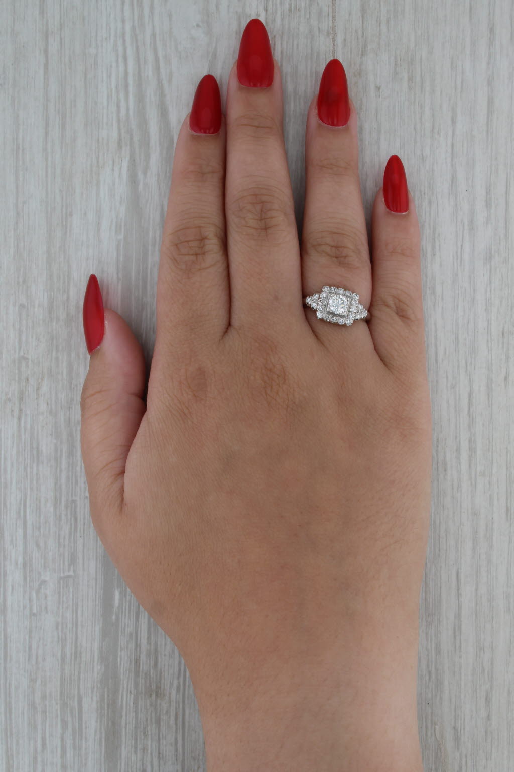 Vintage 0.70ctw Round Diamond Halo Engagement Ring Platinum Size 7.5