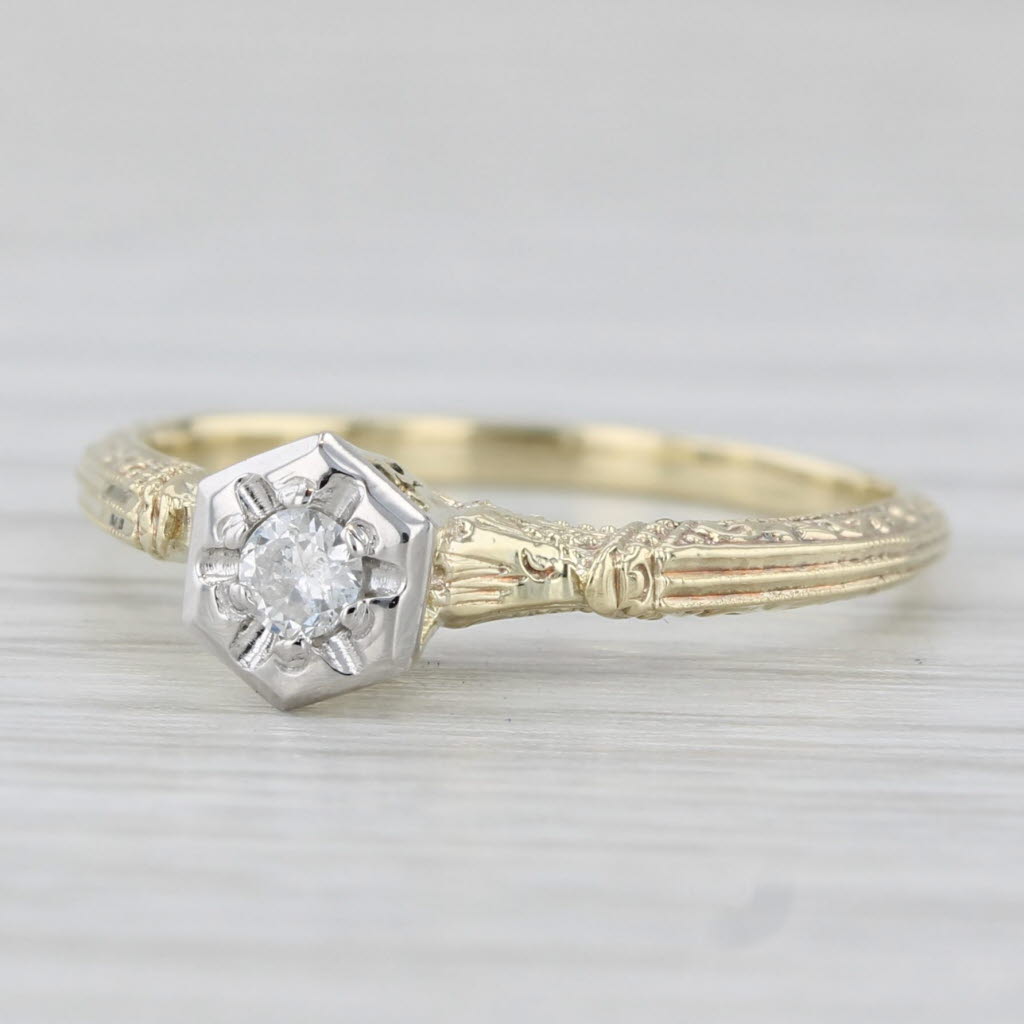 Light Gray Vintage Diamond Ring 14k Yellow Gold Size 5.75 Engagement Style