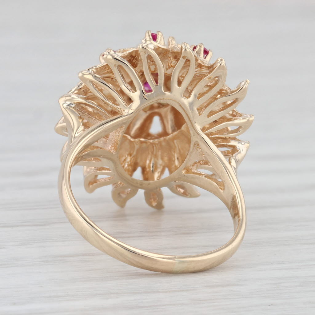 Light Gray Vintage Cultured Pearl Lab Created Ruby Flower Ring 14k Yellow Gold Cocktail