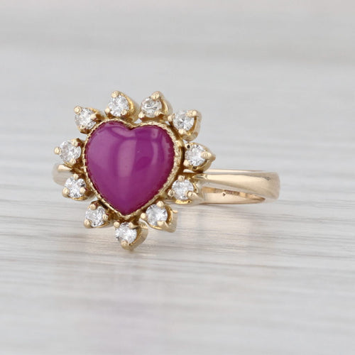 Lab Created Star Ruby Heart Cabochon Diamond Halo Ring 13k Yellow Gold Size 4.5