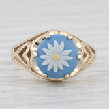 Ceramic Wedgewood Flower Ring 10k Yellow Gold Size 5.25 Heart Accents Vintage