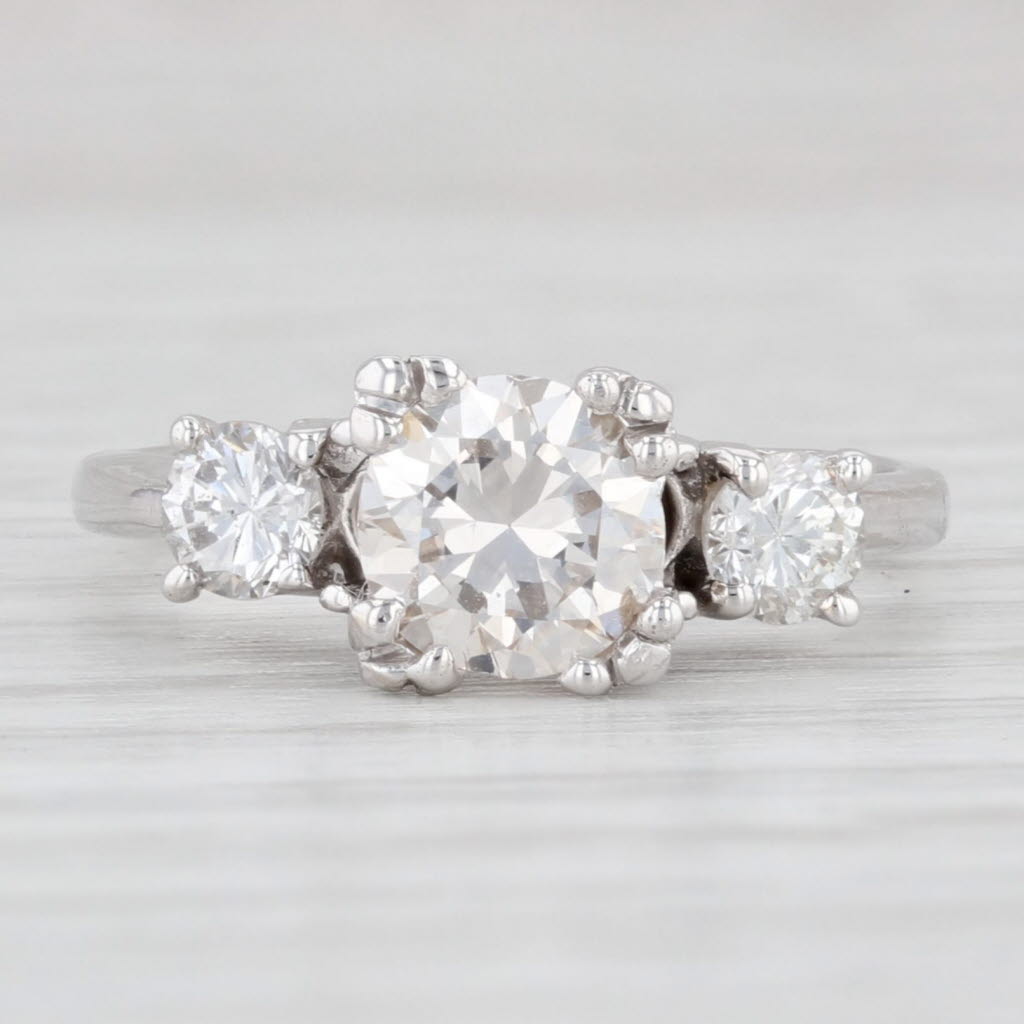 Light Gray Vintage 1.38ctw Diamond Ring 14k White Gold Size 5.75 Round 3-Stone