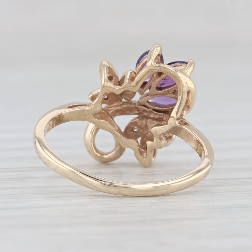 Light Gray 0.53ctw Amethyst Diamond Flower Ring 14k Yellow Gold Size 7.25