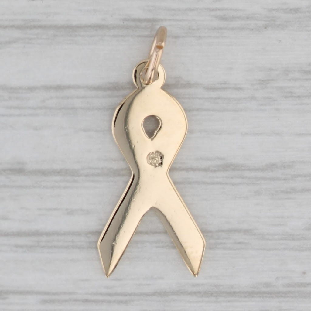 Gray Pink Enamel Support Ribbon Charm 14k Yellow Gold Pendant