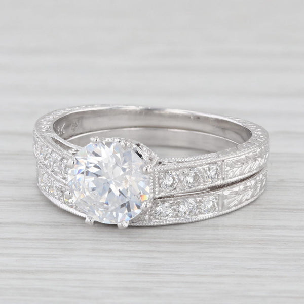 Light Gray New Semi Mount Engagement Ring Wedding Band Set Diamond 18k White Gold Size 6.5