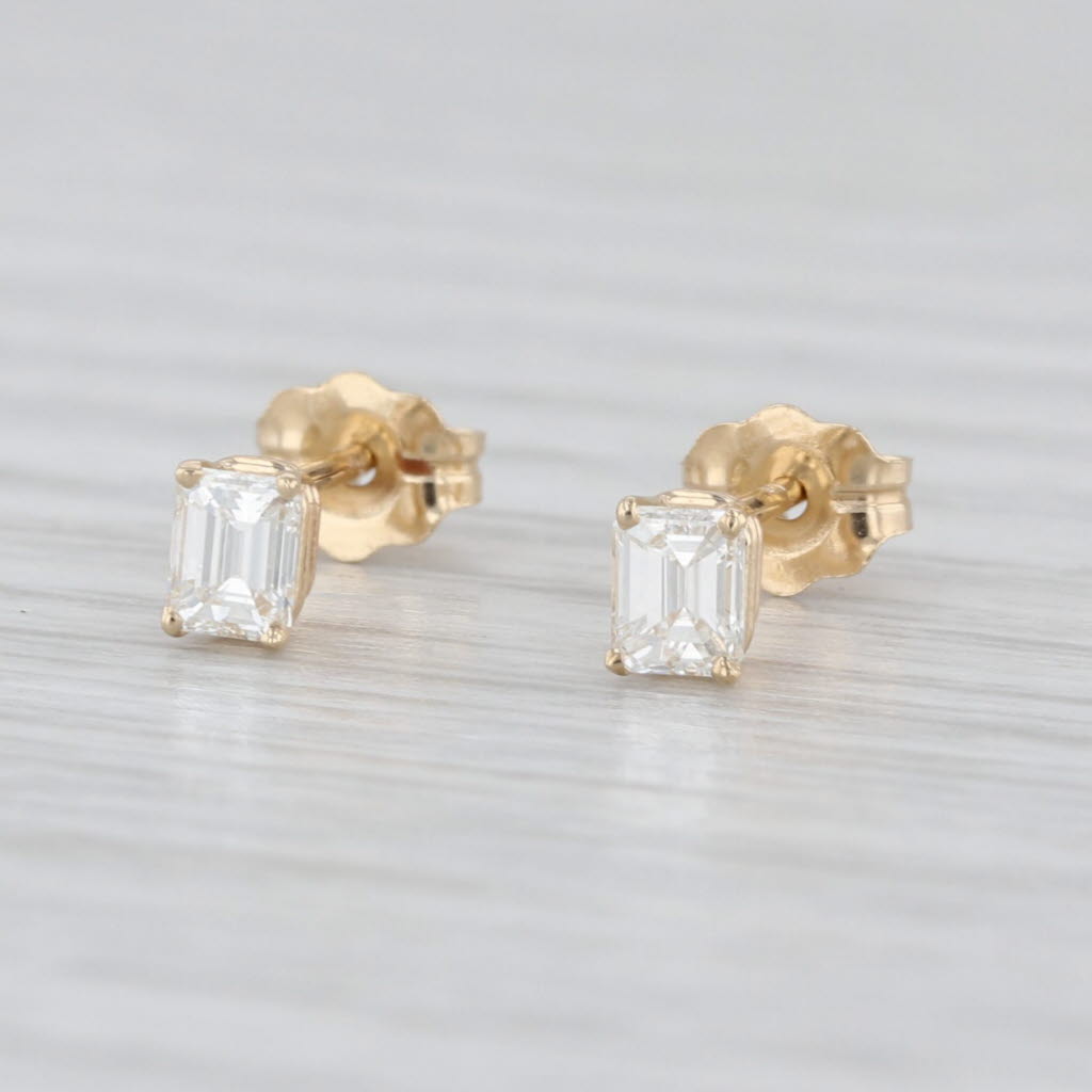 0.33ctw Emerald Cut Diamond Stud Earrings 14k Yellow Gold Solitaire Studs