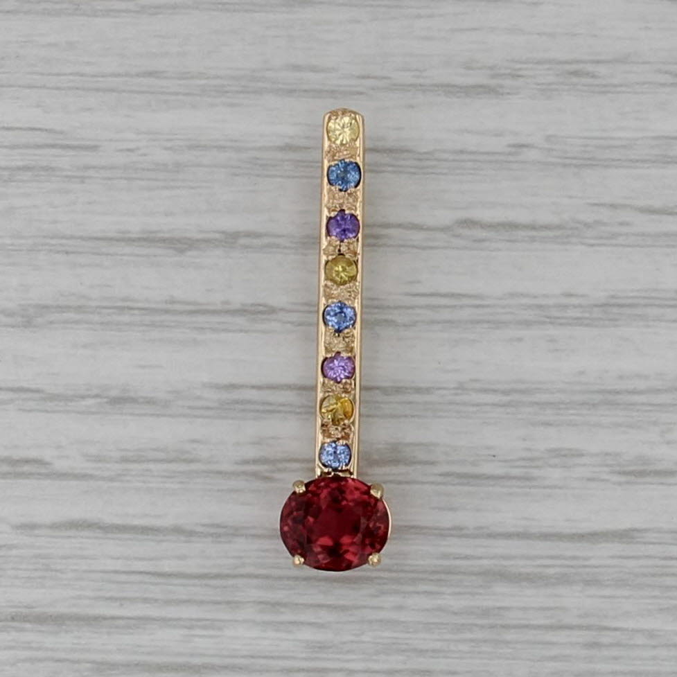 3.22ctw Tourmaline Sapphire Journey Pendant 14k Yellow Gold Custom Made Drop