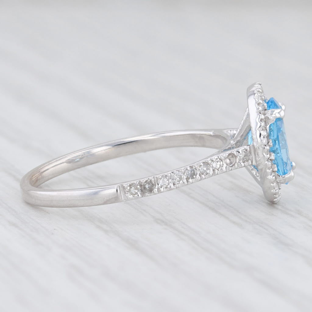 Light Gray New 1.90ctw Oval Blue Topaz Diamond Halo Ring 14k White Gold Size 7.5