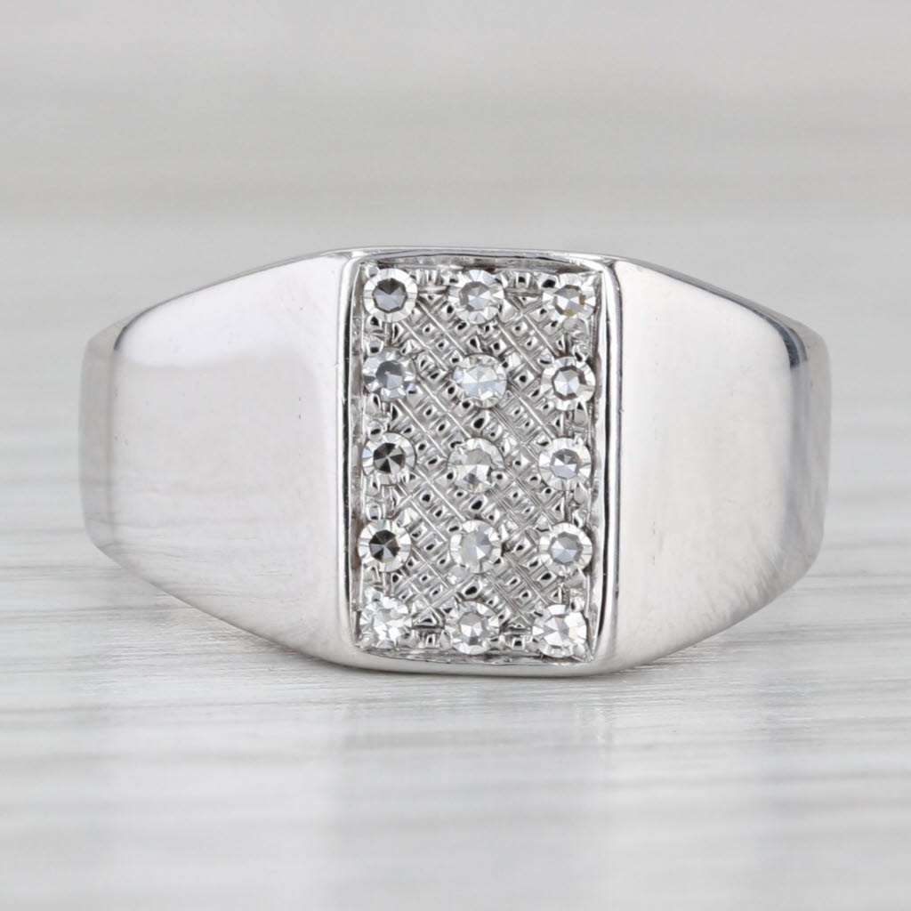 Light Gray 0.15ctw Pave Diamond Ring 14k White Gold Size 8 Wide Tapering Band