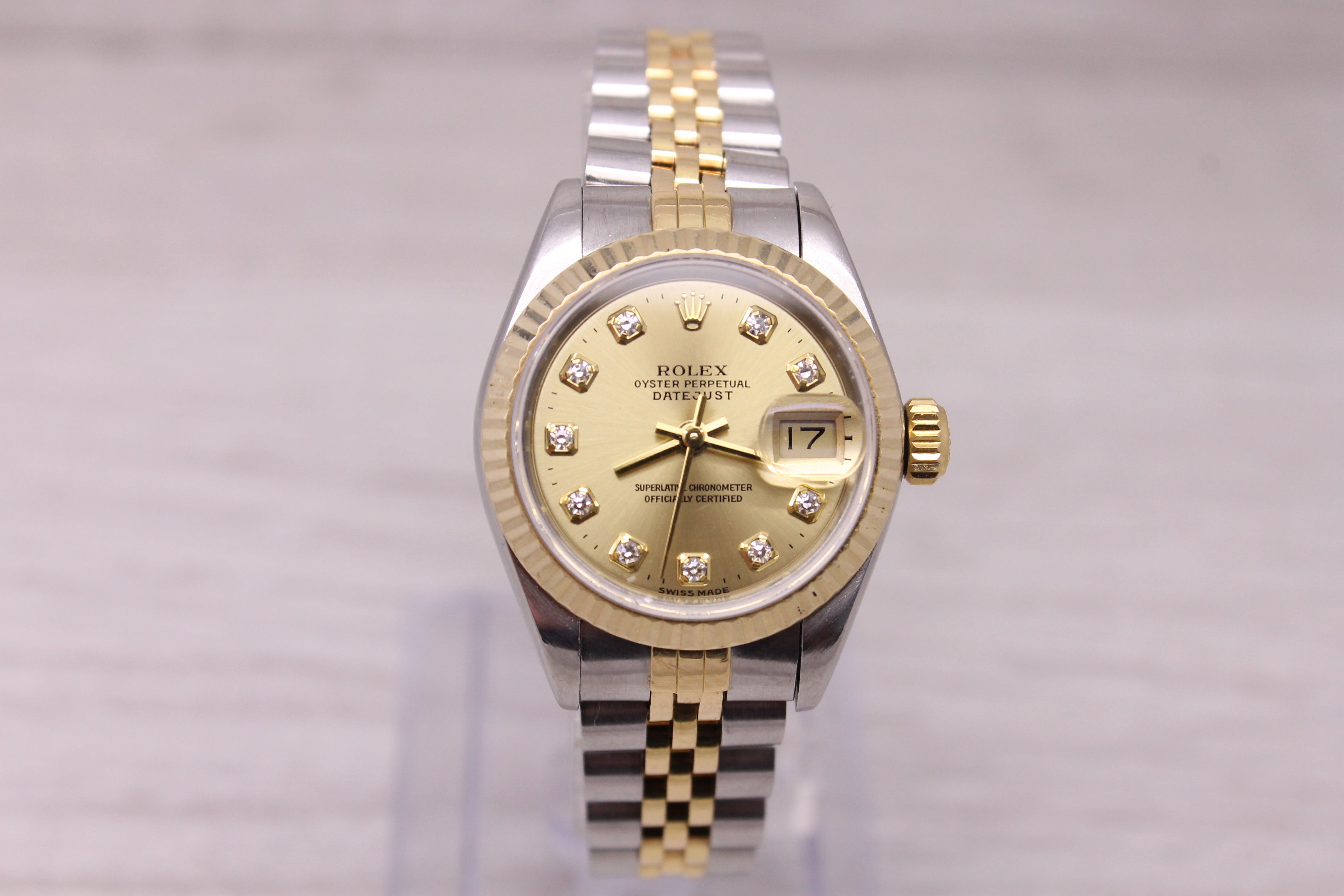 Gray Vintage 1989 Rolex Datejust 69173 Ladies 26mm Steel 18k Automatic Watch Jubilee