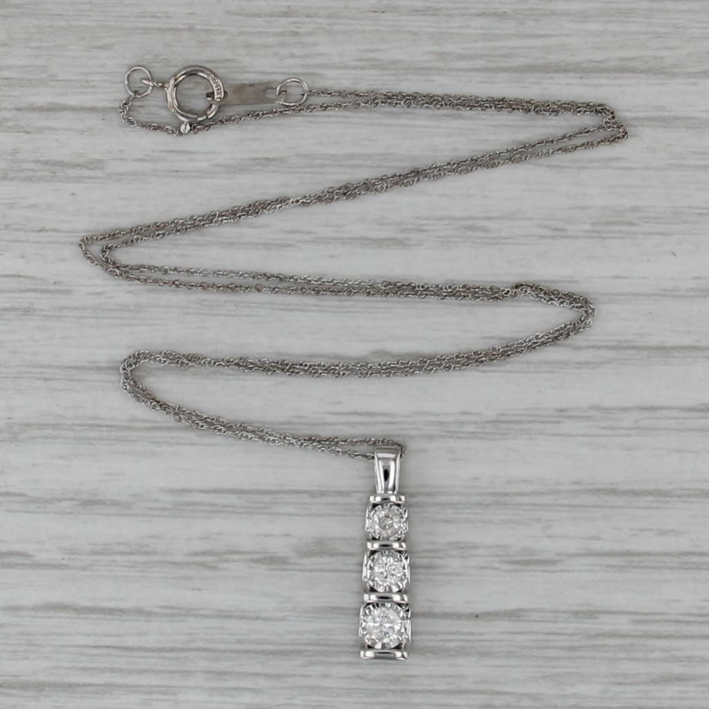 0.27ctw Diamond 3-Stone Journey Pendant Necklace 10k White Gold 18" Rope Chain
