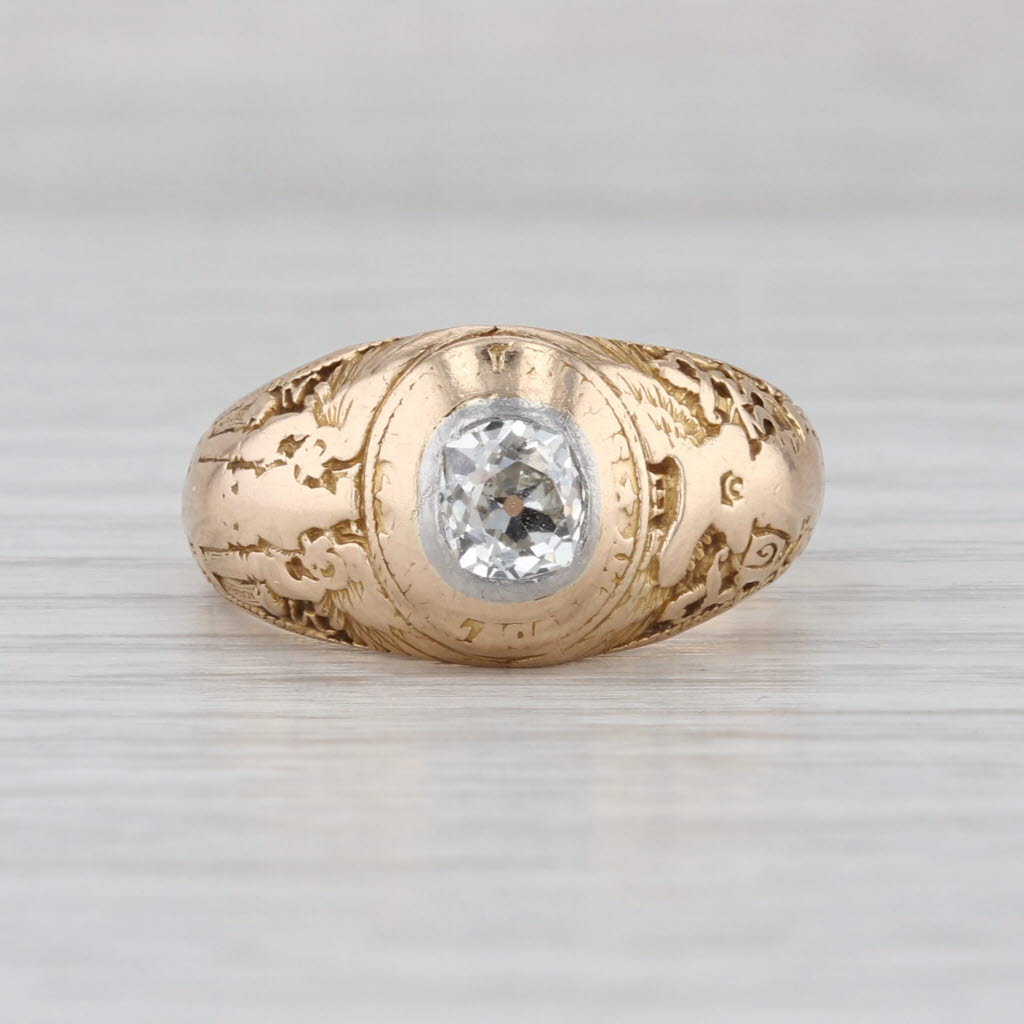 1935 Vintage Tiffany US Navel Academy Ring w/ Box 0.85ct Diamond USNA Size 7.5