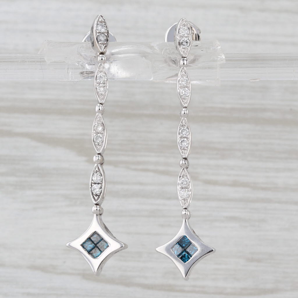 0.50ctw Blue White Diamond Earrings 14kWhite Gold Convertible Drop Studs