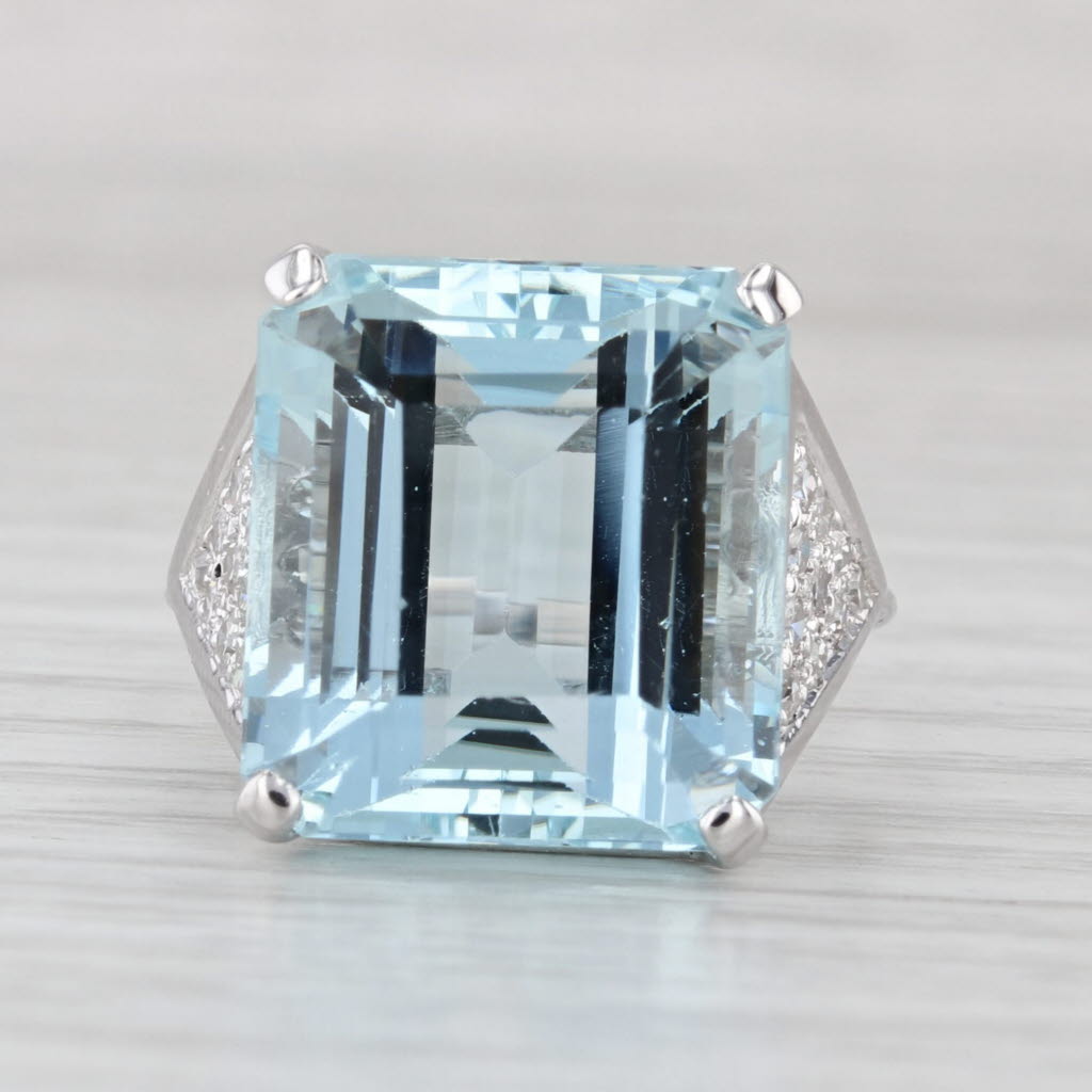 17.86ctw Aquamarine Diamond Ring 14k White Gold Cocktail Size 8.75