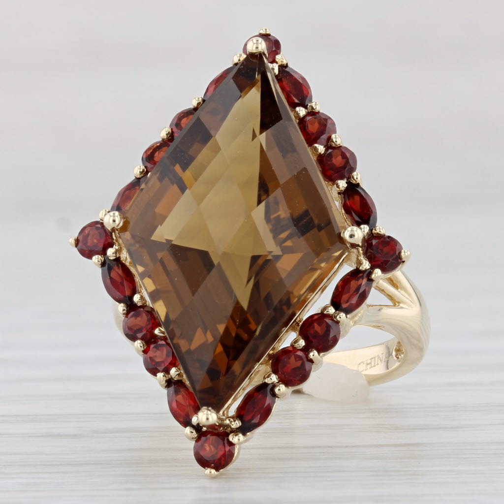 Light Gray Citrine Garnet Halo Cocktail Ring 10k Yellow Gold Size 7.25