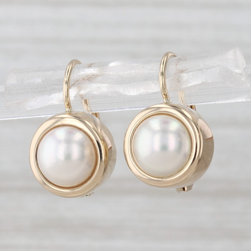 Cultured Pearl Drop Earrings 14k Yellow Gold Hook Posts