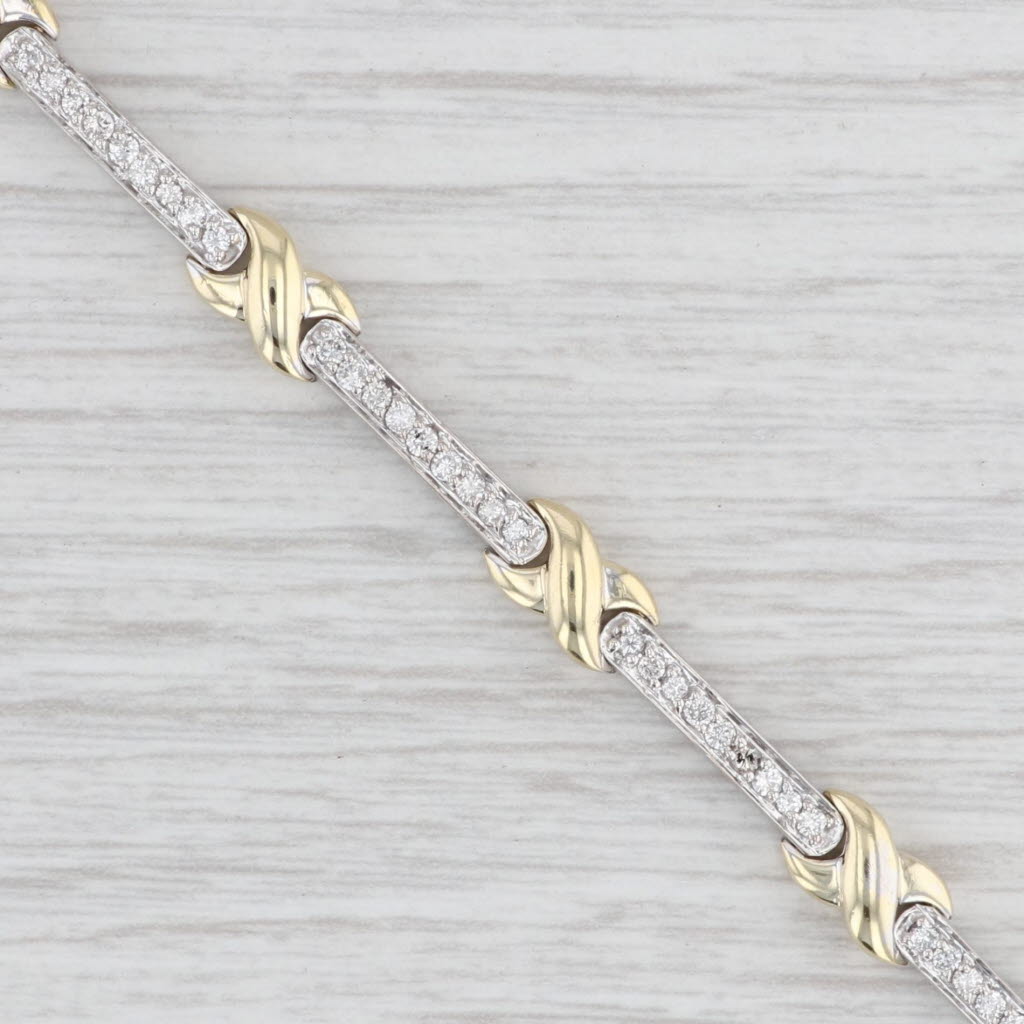 Light Gray 0.90ctw Diamond Bracelet 10k White Yellow Gold 6.75" 5.5mm