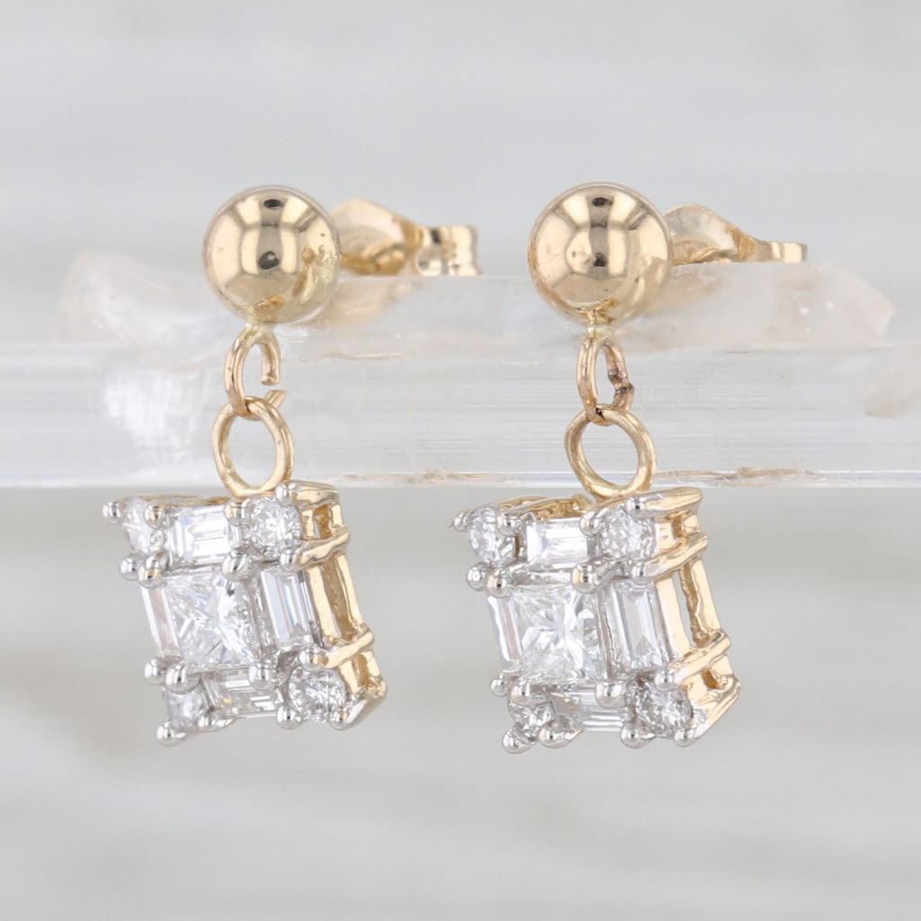 0.73ctw Diamond Dangle Earrings 14k Yellow Gold Pierced Drops