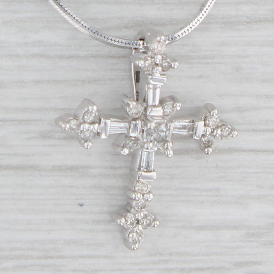 Light Gray 0.26ctw Diamond Cross Pendant Necklace 14k White Gold 17.25" Snake Chain