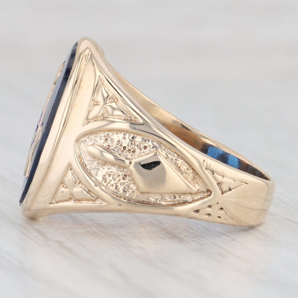 Light Gray Masonic Signet Ring Lab Created Spinel 10k Yellow Gold Size 7.75 Blue Lodge