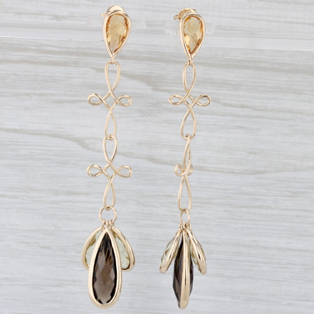 Light Gray 9.27ctw Lemon Smoky Quartz Citrine Dangle Earrings 14k Yellow Gold