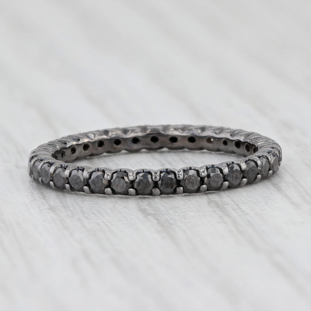 Light Gray New 1ctw Black Diamond Eternity Ring 14k White Gold Size 6.5 Stackable Band