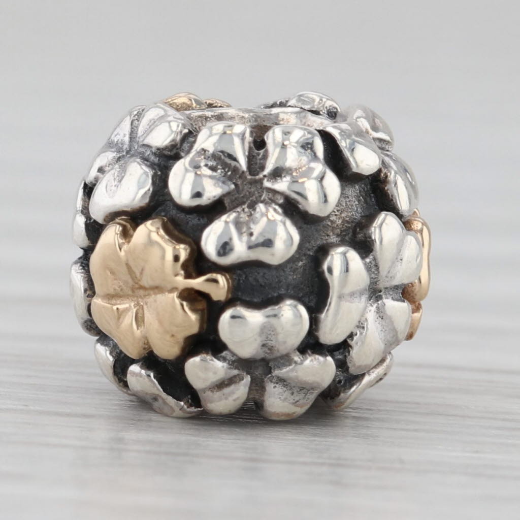 Gray Pandora Lucky Clover Bead Charm 790387 Sterling Silver 14k Gold Retired