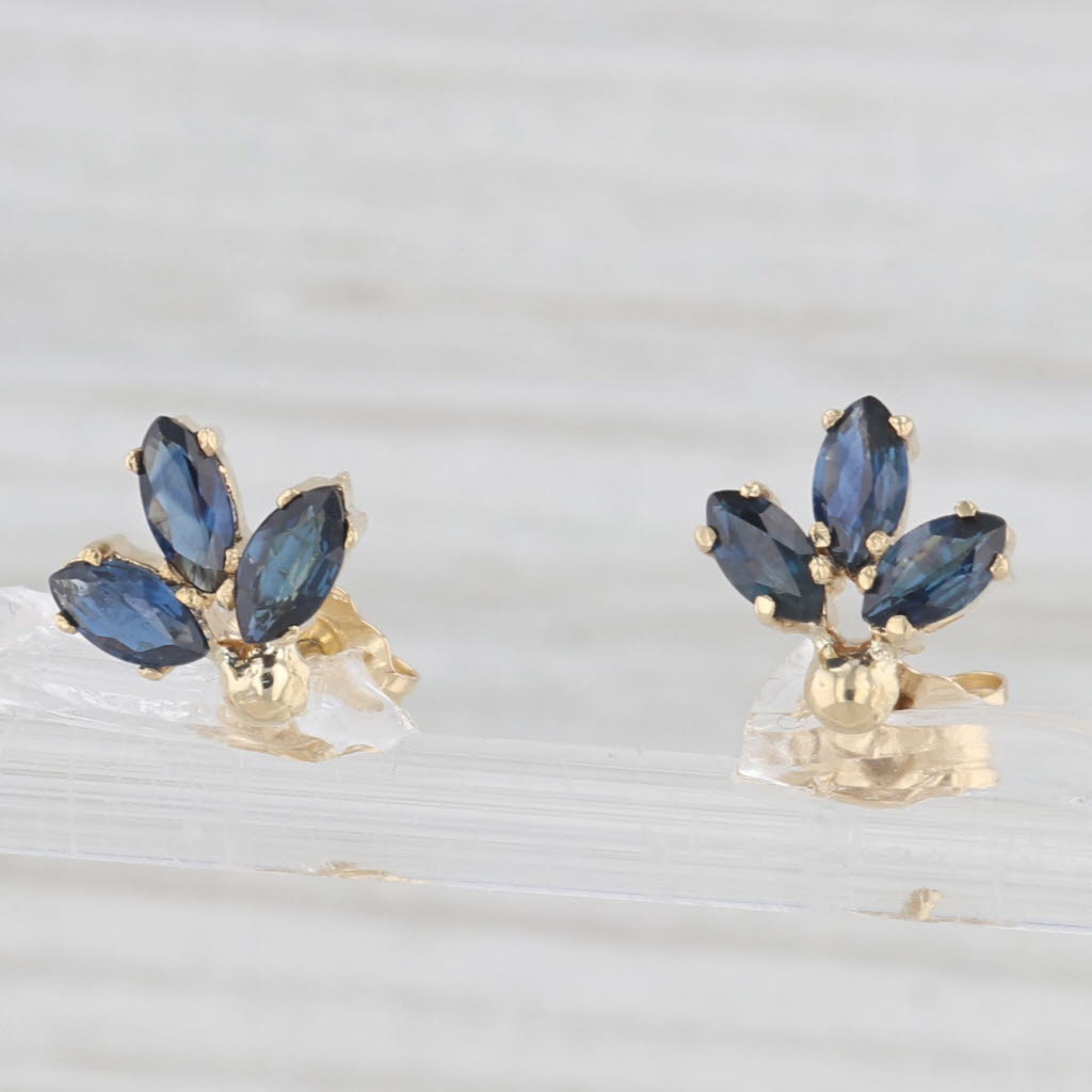 Light Gray 1ctw 3-Stone Blue Sapphire Stud Earrings 14k Yellow Gold