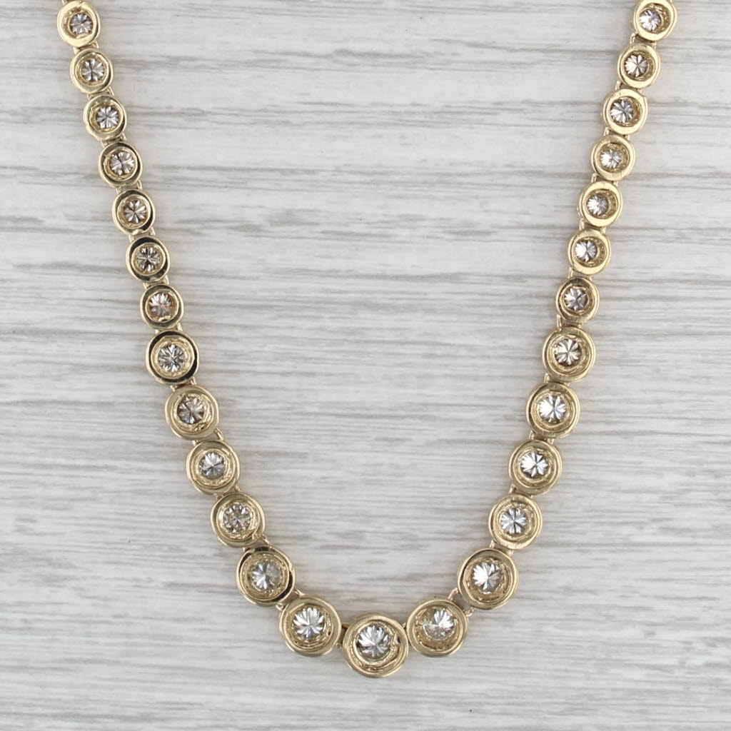 7ctw Graduated Natural Diamond Tennis Necklace 14k Yellow Gold 18" 4-7mm