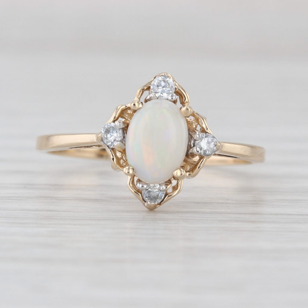 Round Cabochon Opal Cubic Zirconia Ring 10k Yellow Gold Size 8