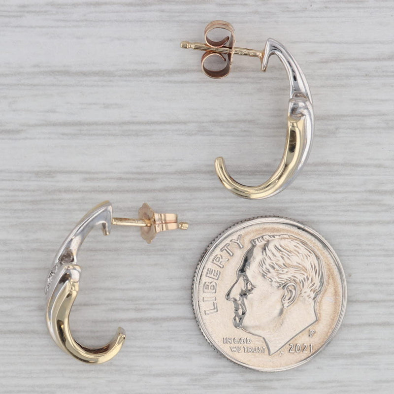Diamond 3-Stone Bypass Earrings 10k Yellow White Gold Pierced J-Hook Drops