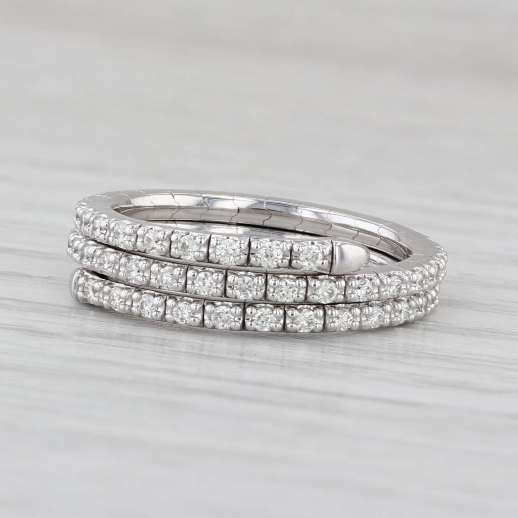 0.60ctw Diamond Wrap Coiled Band Bypass Ring 14k White Gold Flexible Size