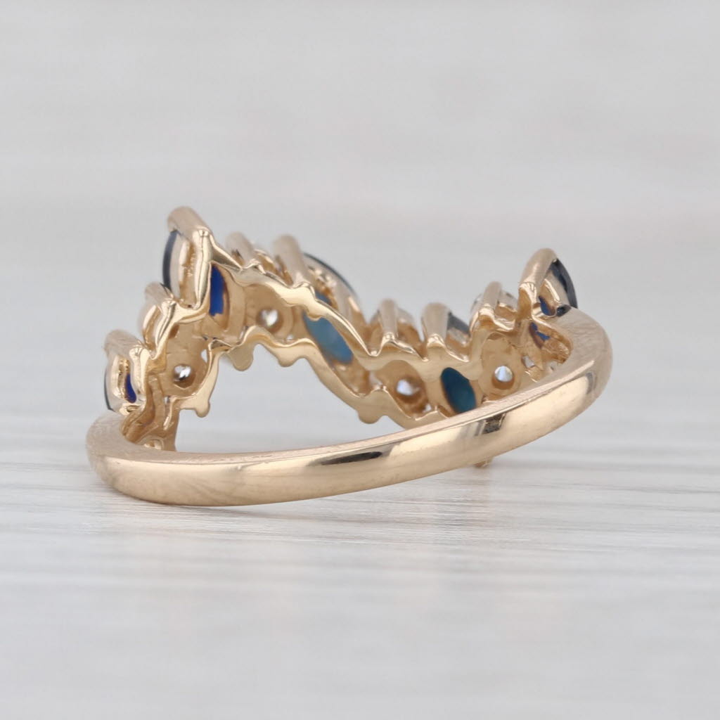 1.19ctw Blue Sapphire Diamond Contoured Ring 14k Yellow Gold Size 6.25