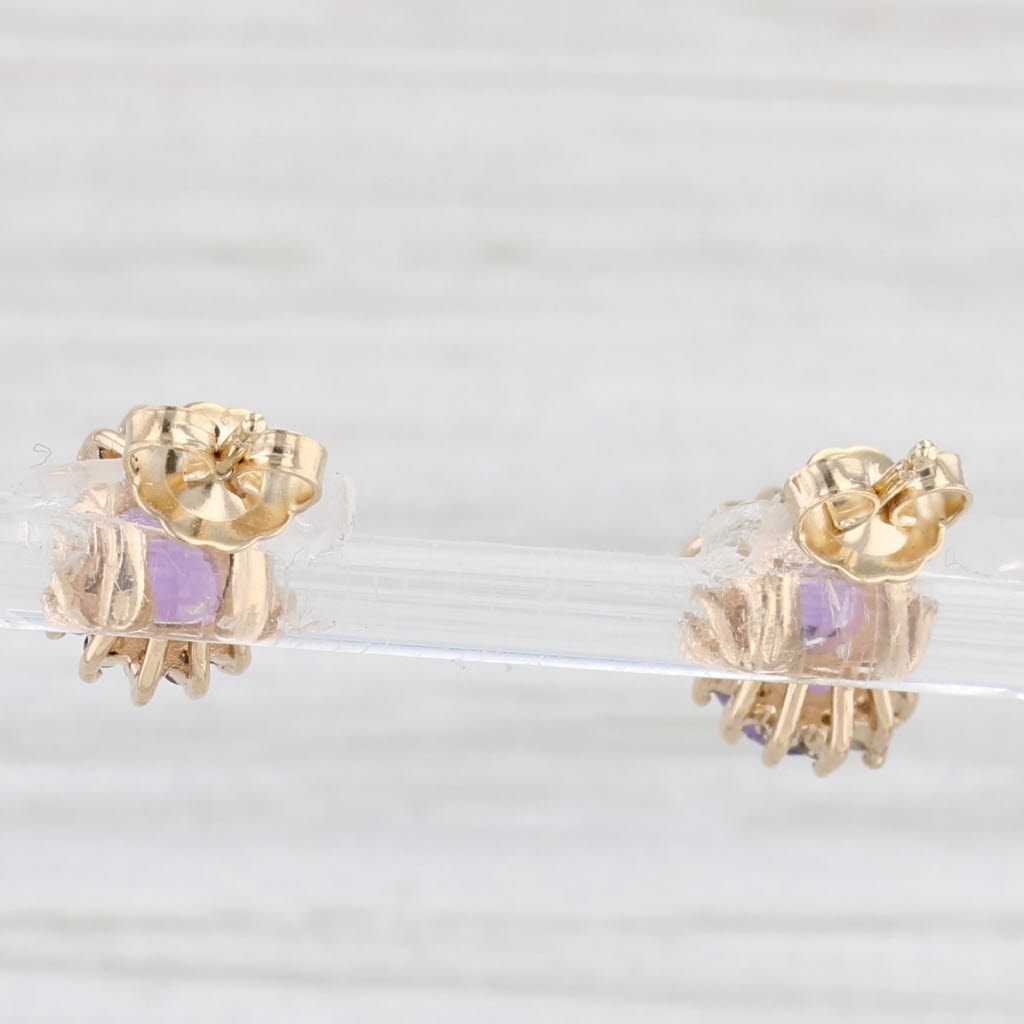 Light Gray 1.76ctw Amethyst Diamond Halo Stud Earrings 14k Yellow Gold