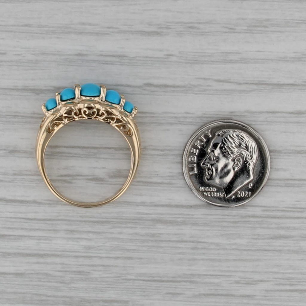 Tiered Imitation Turquoise Ring 10k Yellow Gold Size 7.25