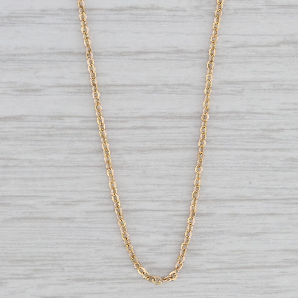 Gray Long Cable Chain Necklace 14k Yellow Gold 32" 1mm