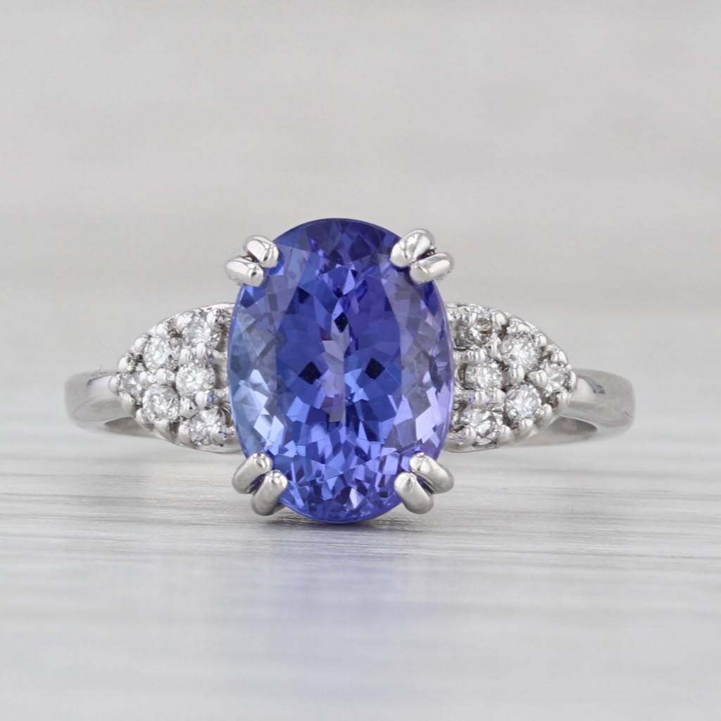3.64ctw Oval Tanzanite Diamond Ring 18k White Gold Size 8