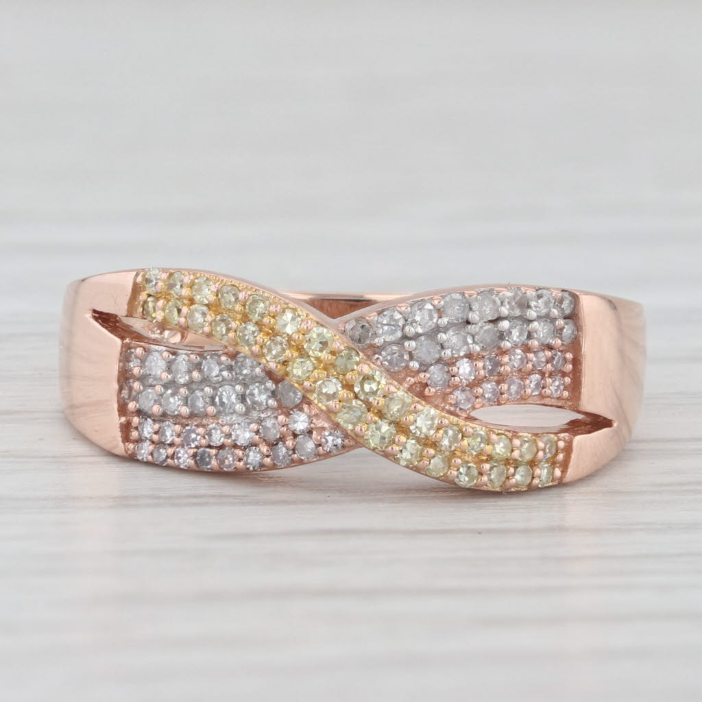 Light Gray 0.25ctw White Yellow Pink Diamond Crossover Ring 10k Rose Gold Size 7