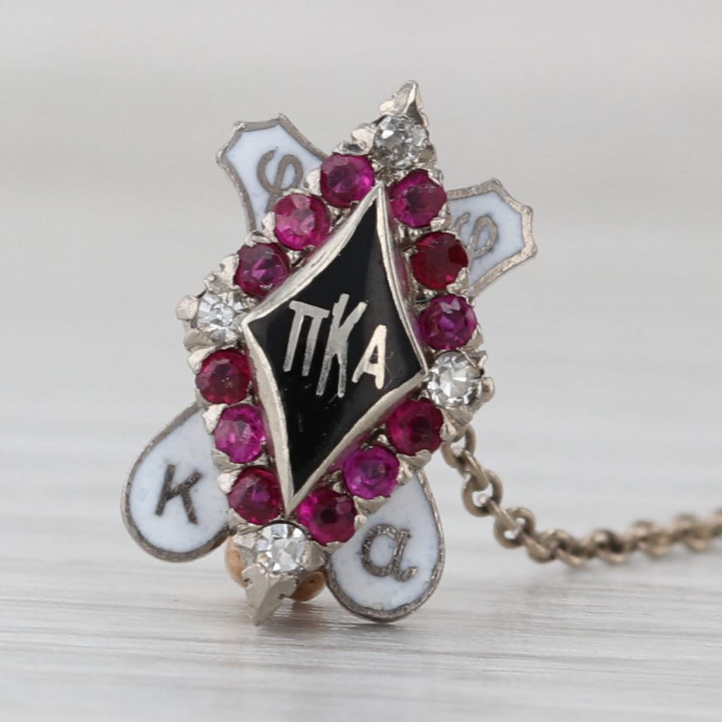 Pi Kappa Alpha Badge PIKE Fraternity 18k Gold Diamond Ruby Vintage Pin